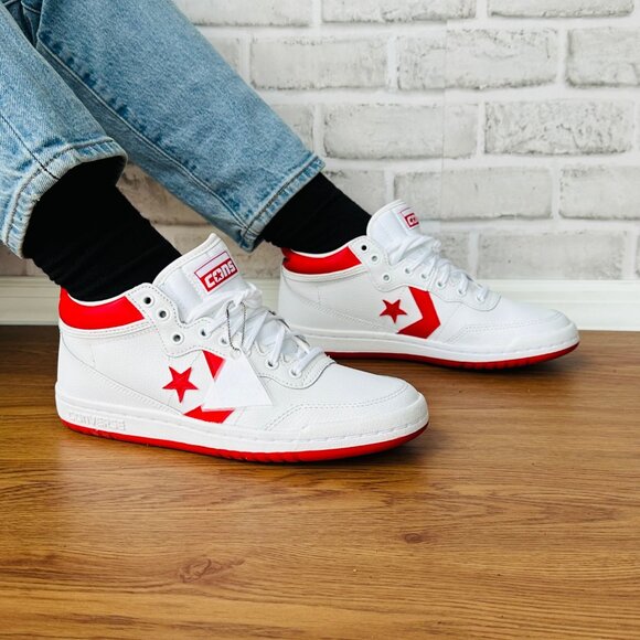 ⭐Converse Fastbreak Pro Mid Leather Sz 7 Women's Shoes Sneaker White Red A10200C - Picture 2 of 11